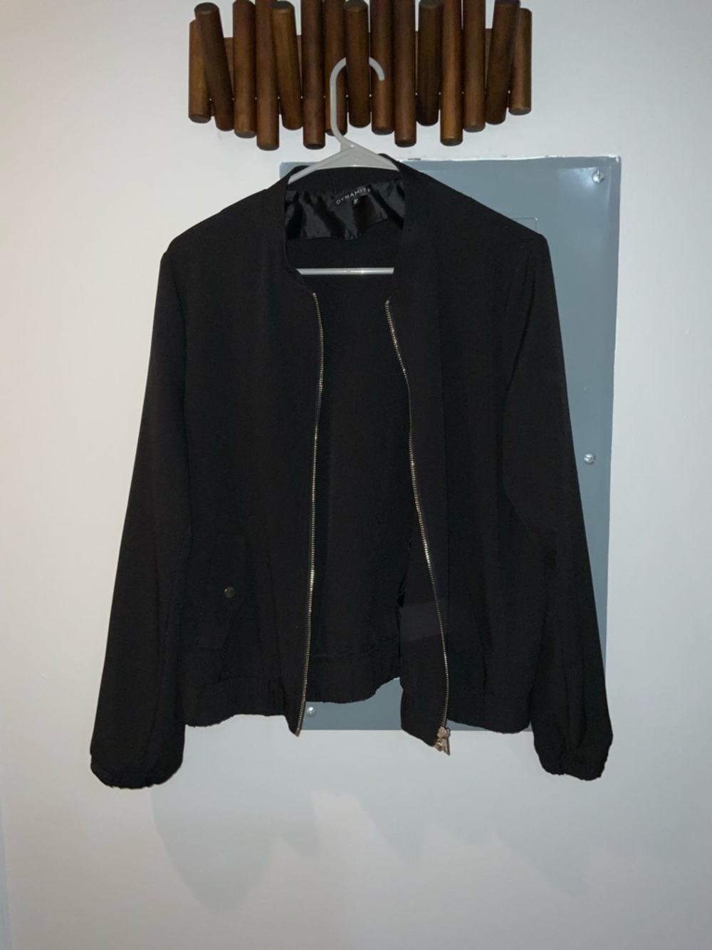 Dynamite Black Bomber Jacket with Gold Zipper